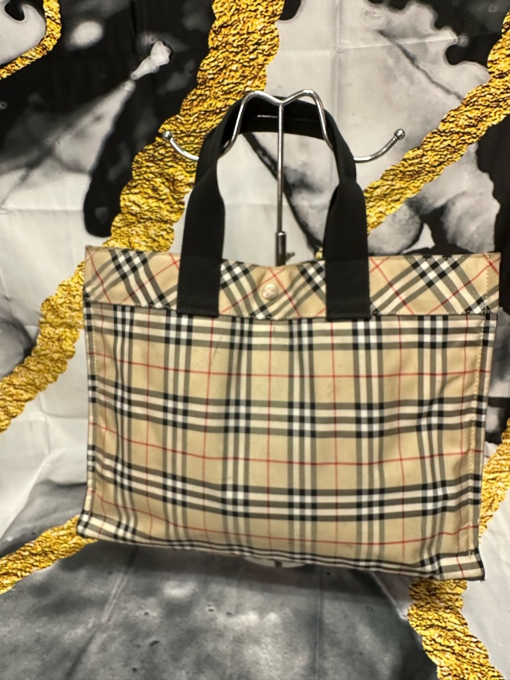 Burberry Blue label Classic Plaid Tote Bag in Beige and Black